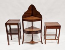 George III-style mahogany bowfronted corner washstand, the shaped gallery top over two shelves,