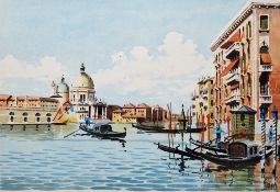 Sari (20th century) Watercolour Venetian scene with gondolas, signed lower right, framed and glazed,