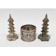 Pair of Chinese white metal pepperettes in the form of pagodas stamped ' On Hing ' to base, 7cm high - Image 1 of 4