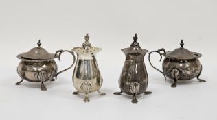 Matched four piece silver condiment set, Birmingham dates between 1907 and 1911, comprising two