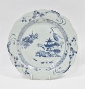 18th century Chinese ' Nanking cargo ' porcelain blue and white plate with scalloped edge and