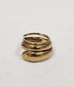 Gold coloured metal serpent ring, unmarked, 15g approx,  size L