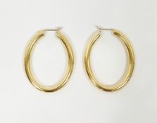 Pair 18ct gold large oval hoop earrings, 11.6g
