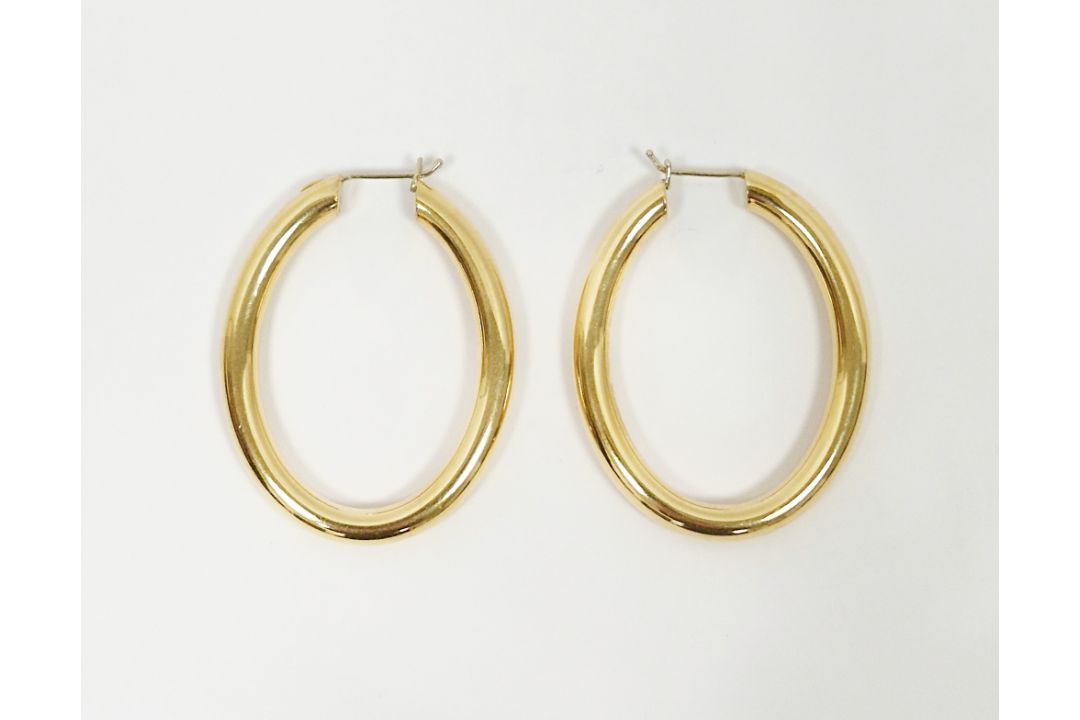Pair 18ct gold large oval hoop earrings, 11.6g