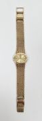 Bueche-Girod 9ct gold wristwatch, the oval champagne face with rope border, on integral basket weave