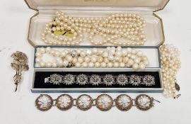 Collection of costume jewellery including pair of cultural pearl chocker necklaces with white