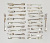 George III and George IV matched set of twelve silver table forks, various London dates and