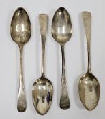 Matched set of four George III silver table spoons, London dated ranging from 1771 to 1780,