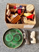 Otagiri Japan lacquered serving tray and lacquered coasters, assorted treenware, carved African