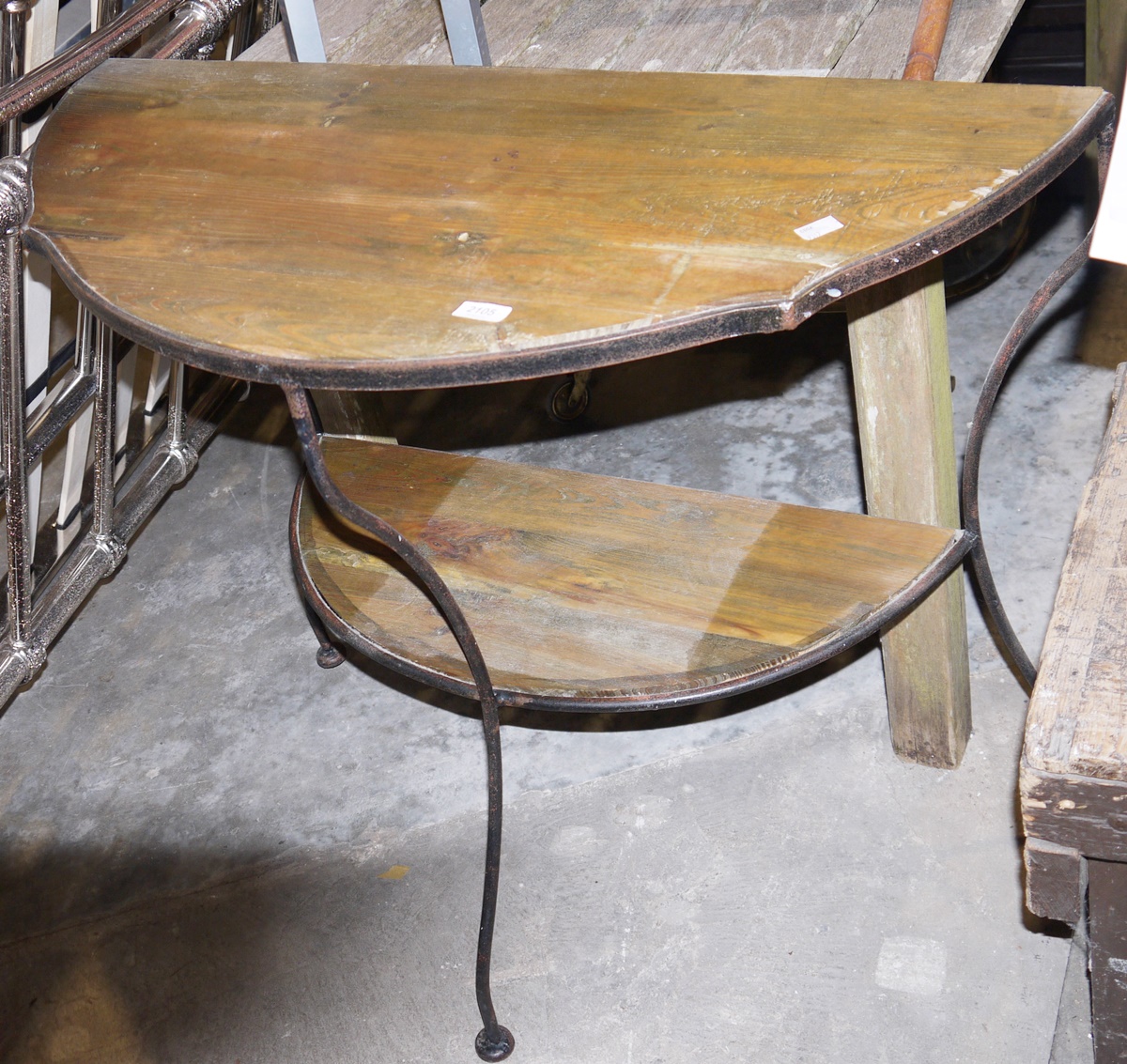 Wood and wrought iron two-tier console table