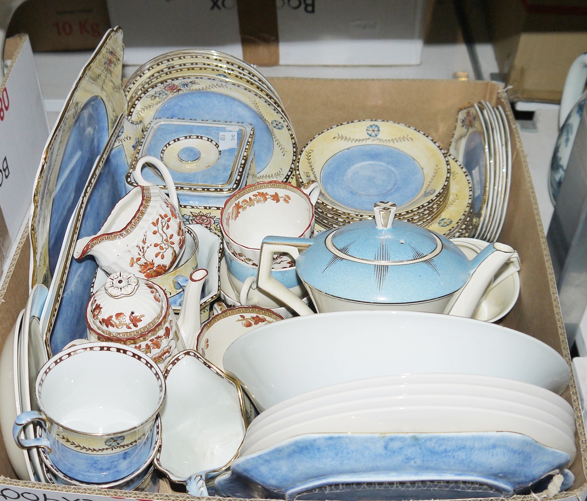 Chelsea handpainted part tea service with floral rim and blue body, cream ground to the rim, a - Image 2 of 2