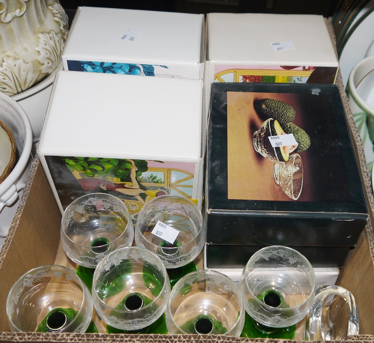 Boots Hanover green part dinner service, a Spode gardening teapot, six green glass based rummers - Image 2 of 4