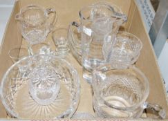 Waterford cut glass jug, a pair of Stuart cut glass sundae dishes, a Scandinavian style glass