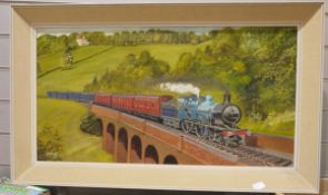 G Clements  Oil on canvas Steam train going over a viaduct, signed and dated 78 lower left and