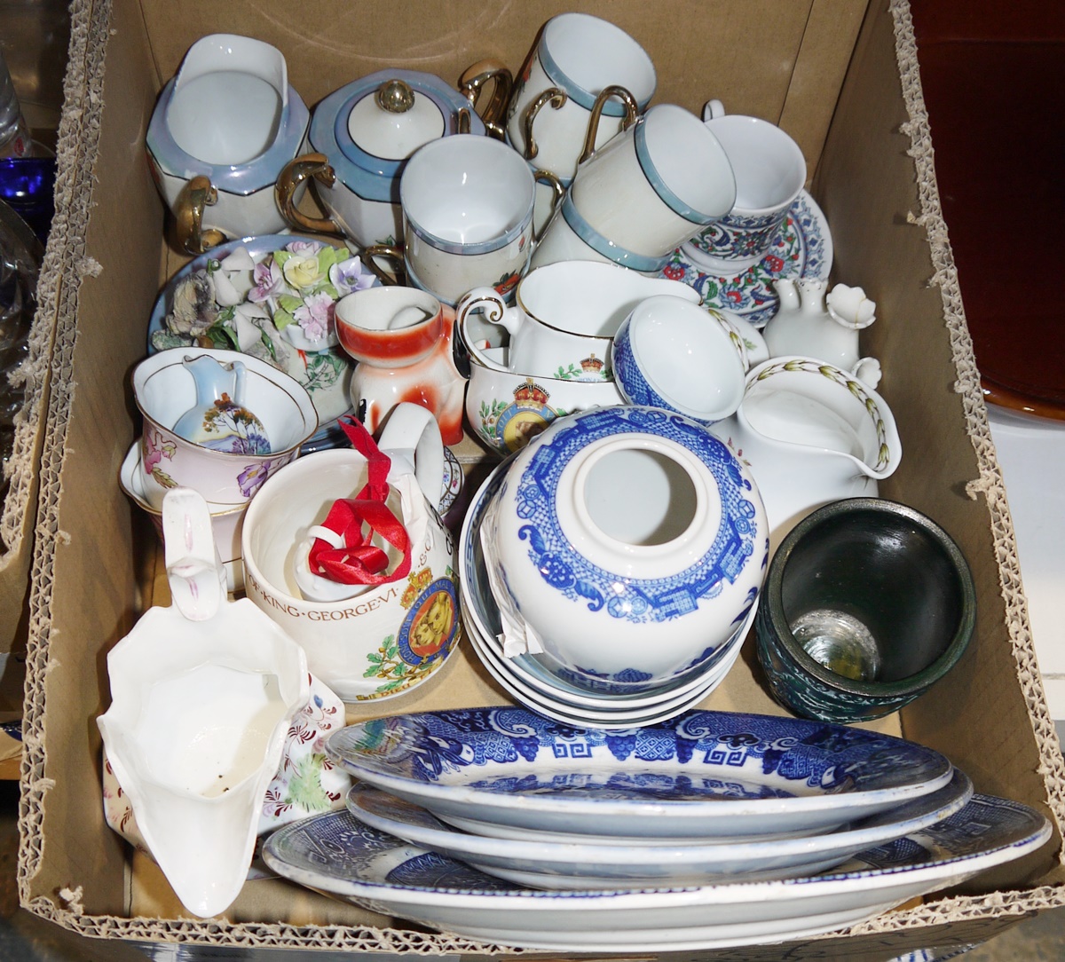 Boots Hanover green part dinner service, a Spode gardening teapot, six green glass based rummers - Image 4 of 4