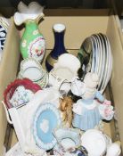 Wedgwood Jasperware blue pin dish decorated with figures, a handpainted Victorian flower vase with