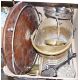 Wooden metal galleried tray, a plated flower arranger with glass insert, an iron fireside set, a - Image 1 of 2