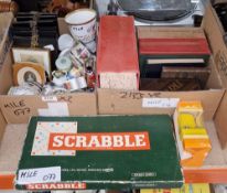 Small quantity of enamel trinket boxes, miniature cups and saucers, books, a quantity of miniature