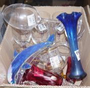 Collection of glasswares to include six etched cranberry glass cordial glasses, a moulded glass
