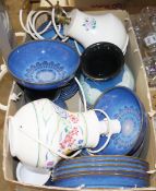 Collection of Denby stoneware midnight blue glazed bowls and plates, a Poole cream ground floral