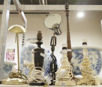 Small collection of table lamps to include a chrome-effect anglepoise-style table lamp, a tall