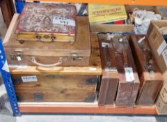 Four leather briefcases/suitcases, an Arnott & Co Ltd Dublin faux bamboo wooden heated footstool and