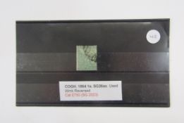 Stamps of South Africa: Cape of Good Hope 1864-77 used definitive, 1s green SG26ax, watermark CC