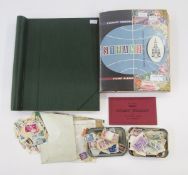 All World: Two albums and small tin of mostly used definitives and commemoratives, some mint from GB