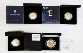Royal Mint Silver Proof Coins (4), 2011 Prince Philip £5, 2017 The Sapphire Jubilee £5, 2018 65th