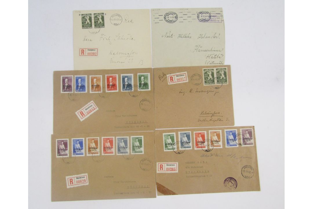 Finland stamps: Sleeve of covers and mint/used definitives mostly overprinted East Karelia with - Image 1 of 2