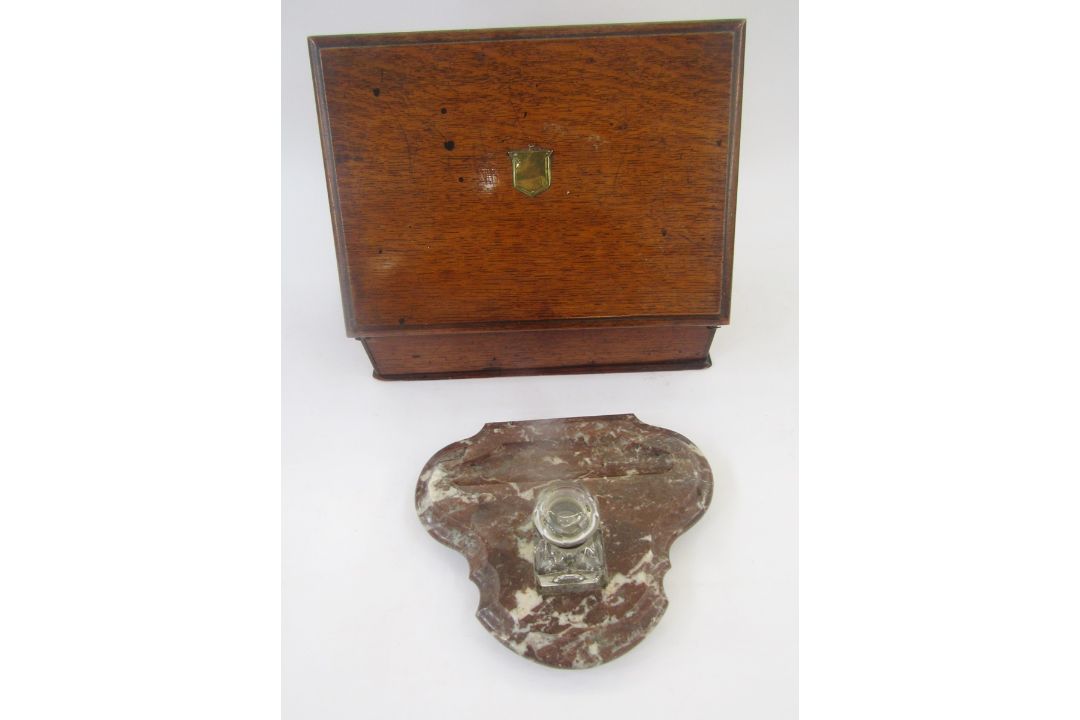 Oak stationery rack with sloping front, serpentine dividers to the interior, 34cm wide x 15cm deep x - Image 1 of 6