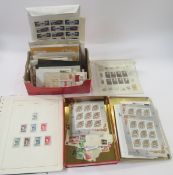 World Stamps: Box, tin and album pages of mainly mint and used definitives and commemoratives on