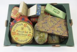 Quantity vintage decorative tins and boxes to include 'Dainty Dinah Rich Assortment' and Rowntrees