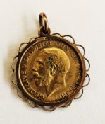George V, 1913 Half Sovereign in mount, bare head left, rev. St George & dragon, date below, total