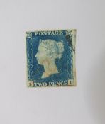 GB Stamp: QV 2d Blue ‘LB’, red Maltese Cross, 4 margins, repaired tear, SG 5 Cat £1250