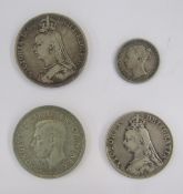 English Silver Coins (4), 1890 Crown, Jubilee head left, rev. St George and Dragon, date below fine,