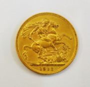 George V, 1912 Sovereign, bare head left, rev. St George & dragon, date below