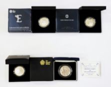 Royal Mint Silver Proof Coins (4), 2011 Prince Philip £5, 2017 The Sapphire Jubilee £5, 2018 65th