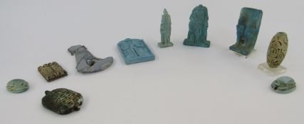 Collection of Grand Tour and later Egyptian artefacts, group of faience amulets.