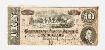 USA Confederate 10 Dollars, dated Richmond, 17th February 1864, some edge damage to note