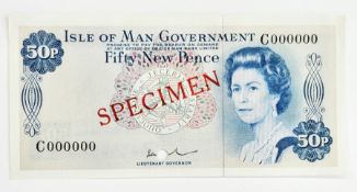 Isle of Man government 50 New Pence Paul (pick 28cs) Queen Elizabeth II specimen, serial number