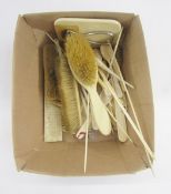 Quantity bone fountain pens, crochet and knitting hooks, penknives, spoons and other items