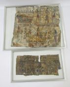 Collection of Grand Tour and later Egyptian artefacts, 2 x framed papyri.