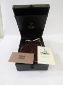 Black cased HMV portable gramophone