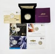 Royal Mint Silver Proof Coins (6), The Centenary of the House of Windsor £5, Britannia £50, Sir