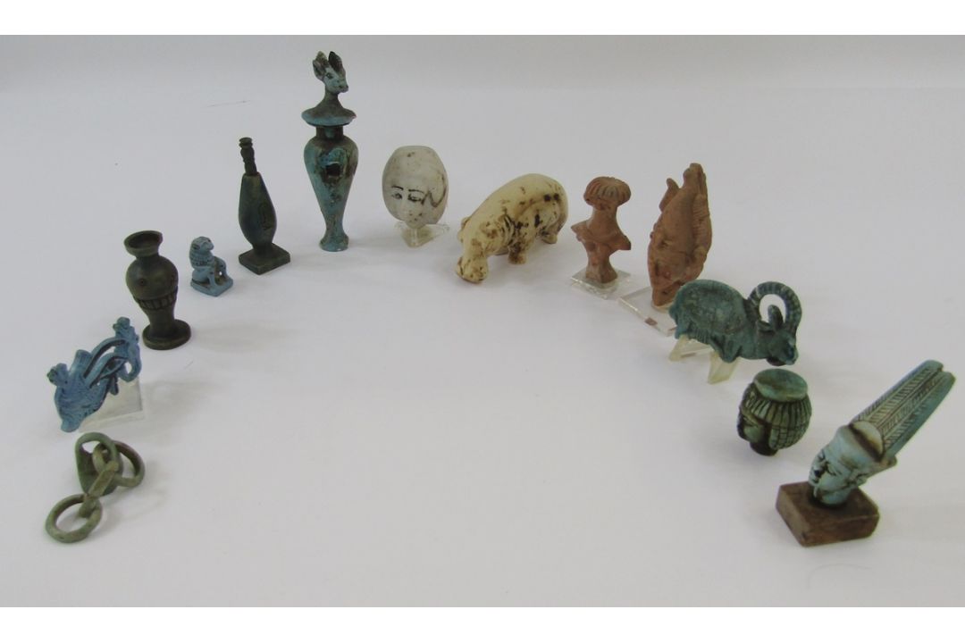 Collection of Grand Tour and later Egyptian artefacts, group of faience, terracotta and alabaster