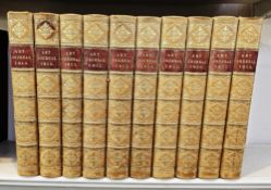 Ten bound volumes of the Art Journal 1849, 50, 51, 52, 53, 54, 55, 56, 57 and 58, half calf over