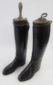 Pair vintage gent's leather riding boots with wooden three-part stays Condition Report The riding