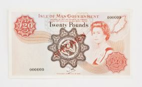 Isle of Man government Twenty Pounds Dawson, (pick 32s) Queen Elizabeth II specimen, serial number