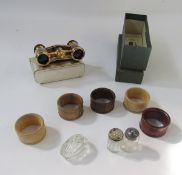 Pair of mother-of-pearl and gilt metal Trianon XXX opera glasses in gold case, set of five Empire